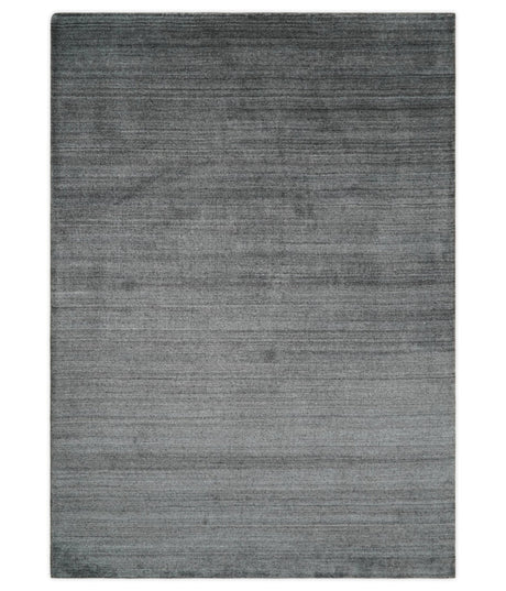 Modern Solid Gray Shaded 5x7 Blended Wool Hand Woven Area Rug