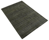 Modern Solid Olive and Gray 5x7 Blended bamboo Silk Hand Woven Area Rug