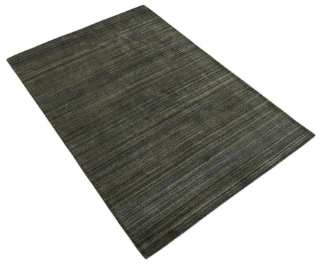 Modern Solid Olive and Gray 5x7 Blended bamboo Silk Hand Woven Area Rug