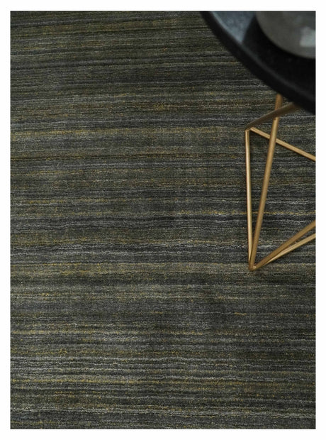 Modern Solid Olive and Gray 5x7 Blended bamboo Silk Hand Woven Area Rug
