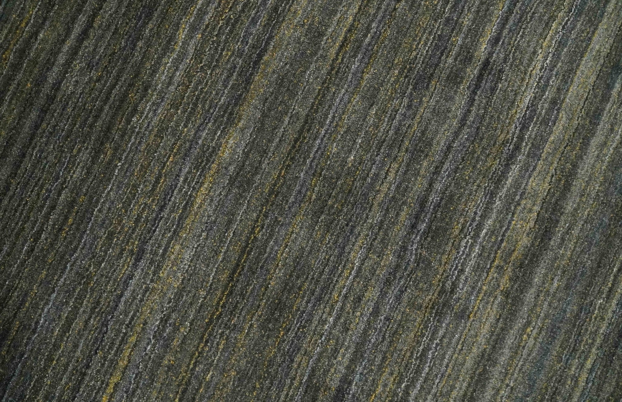 Modern Solid Olive and Gray 5x7 Blended bamboo Silk Hand Woven Area Rug