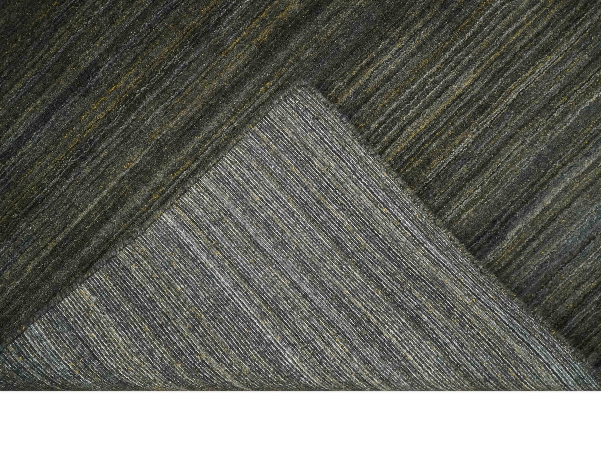 Modern Solid Olive and Gray 5x7 Blended bamboo Silk Hand Woven Area Rug