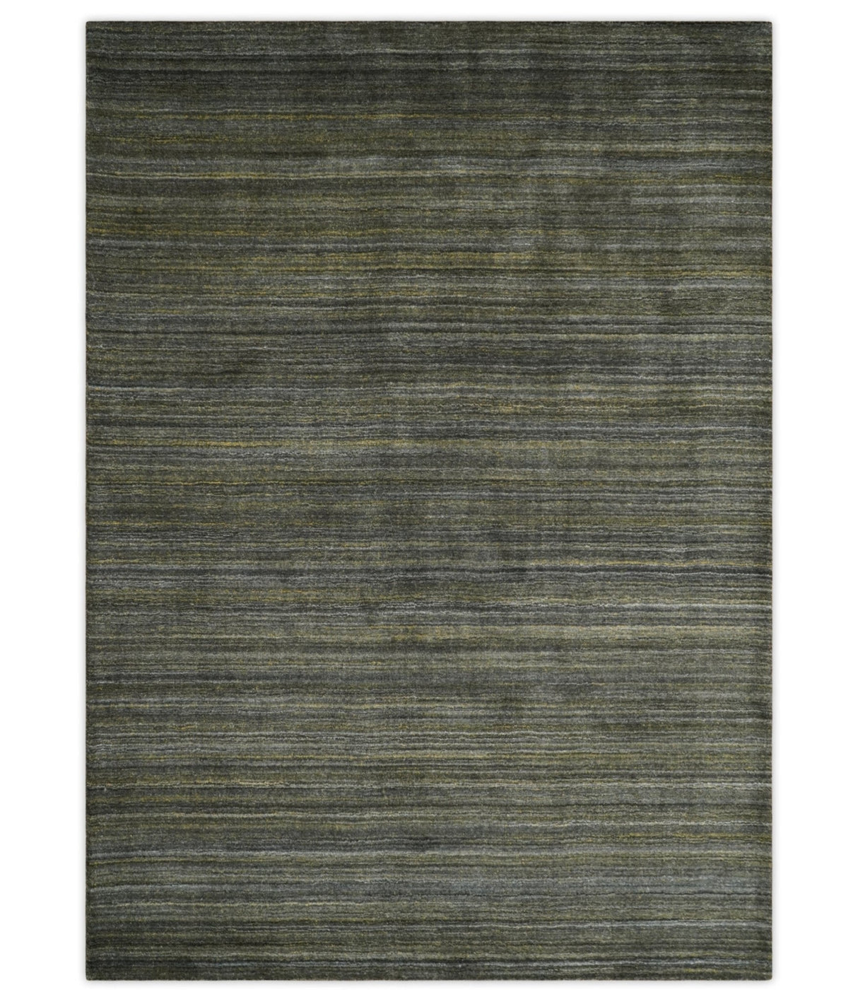 Modern Solid Olive and Gray 5x7 Blended bamboo Silk Hand Woven Area Rug