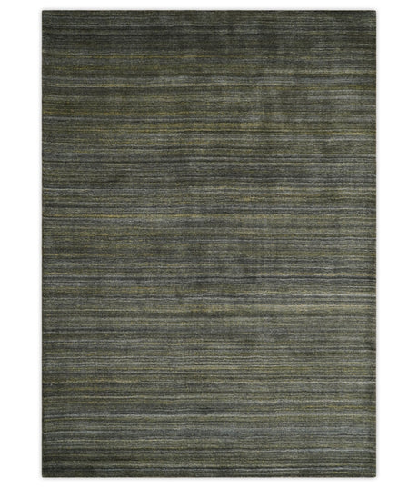Modern Solid Olive and Gray 5x7 Blended bamboo Silk Hand Woven Area Rug