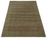 Modern Solid Olive Geometrical Pattern Contemporary Handloom 5x7 wool and Art silk Area Rug-Area Rug-Parc Decor