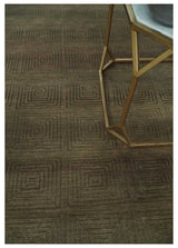 Modern Solid Olive Geometrical Pattern Contemporary Handloom 5x7 wool and Art silk Area Rug-Area Rug-Parc Decor