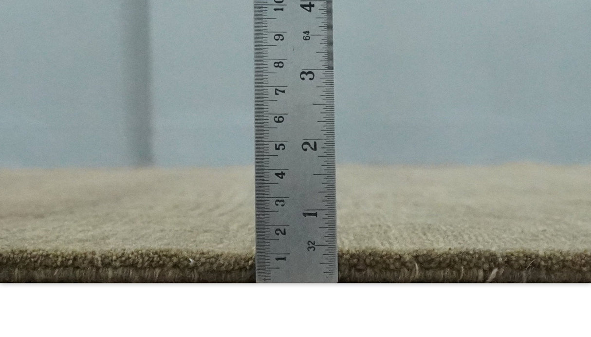 Modern Solid Olive Geometrical Pattern Contemporary Handloom 5x7 wool and Art silk Area Rug-Area Rug-Parc Decor