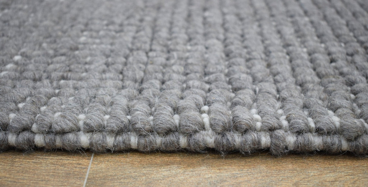 Modern Solid Pattern Gray Hand Woven Wool Area Rug
