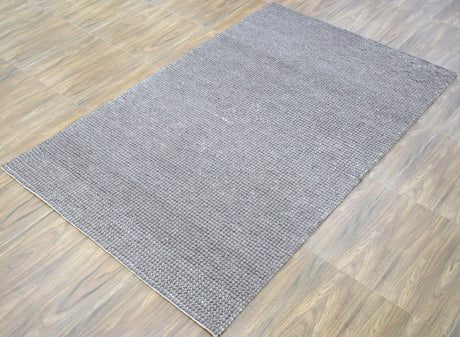 Modern Solid Pattern Gray Hand Woven Wool Area Rug