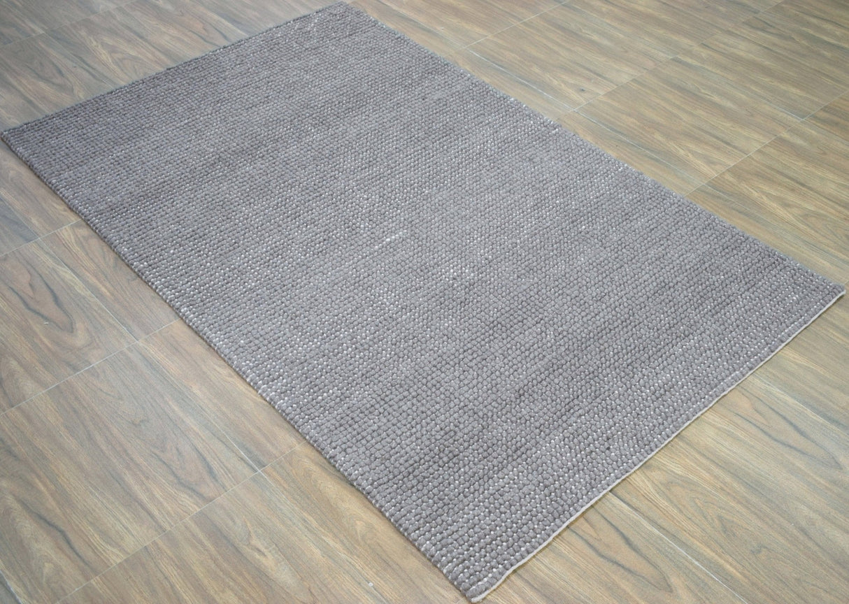 Modern Solid Pattern Gray Hand Woven Wool Area Rug