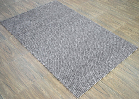 Modern Solid Pattern Gray Hand Woven Wool Area Rug