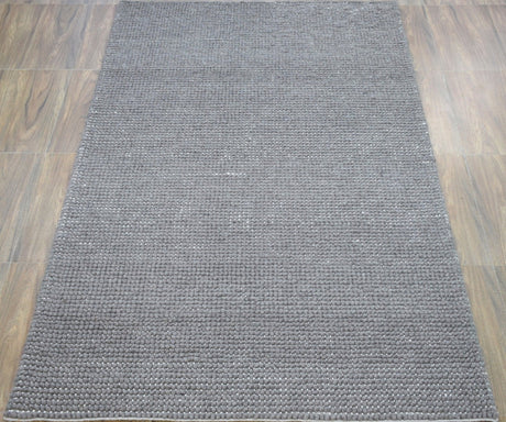 Modern Solid Pattern Gray Hand Woven Wool Area Rug