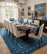 Modern Solid Plane Blue Hand Loomed Southwestern Custom Made wool Area Rug