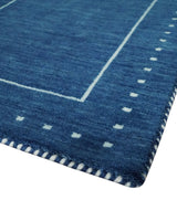 Modern Solid Plane Blue Hand Loomed Southwestern Custom Made wool Area Rug