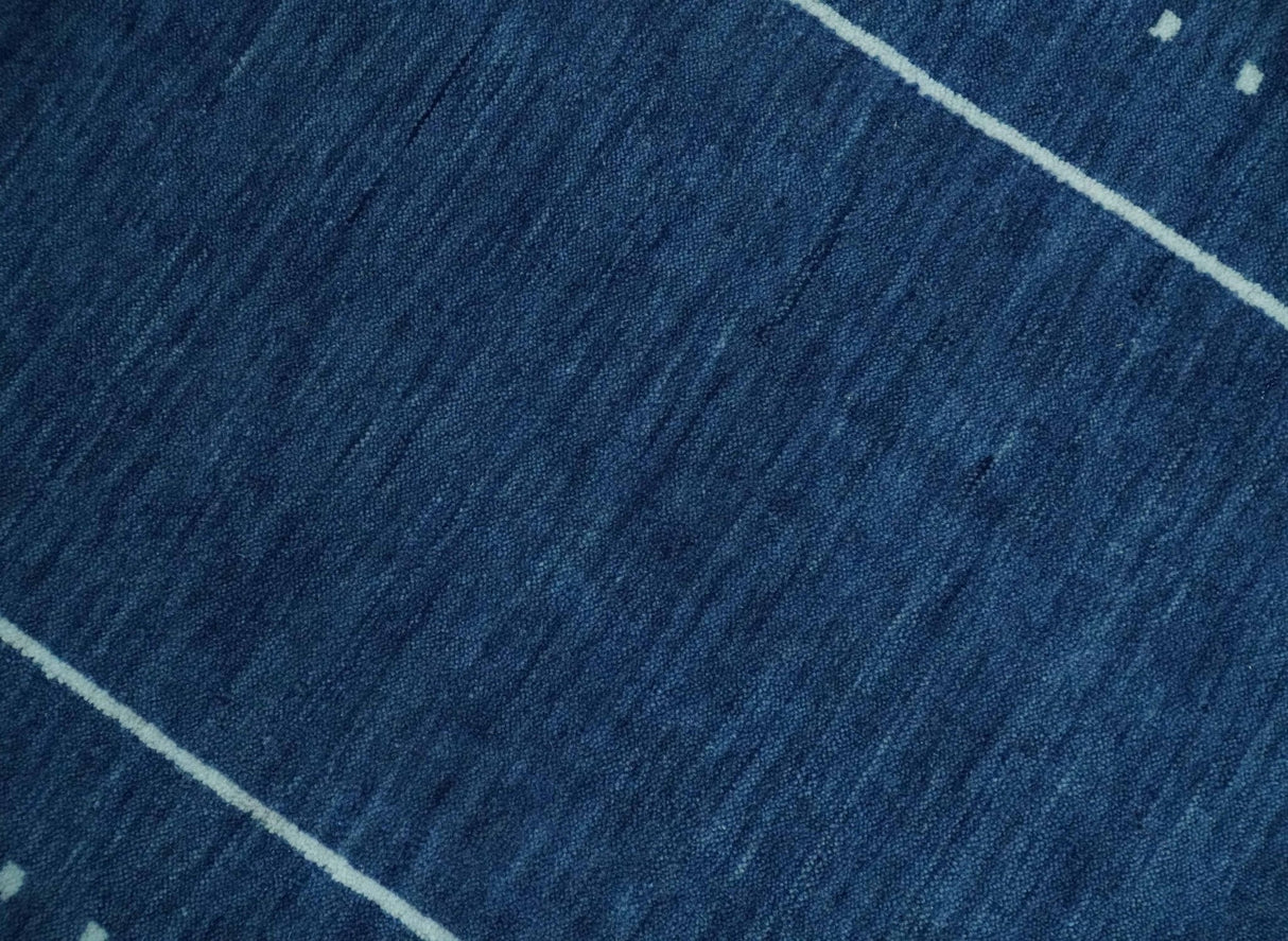 Modern Solid Plane Blue Hand Loomed Southwestern Custom Made wool Area Rug