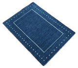 Modern Solid Plane Blue Hand Loomed Southwestern Custom Made wool Area Rug