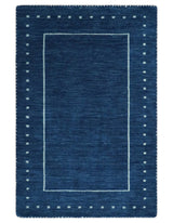 Modern Solid Plane Blue Hand Loomed Southwestern Custom Made wool Area Rug