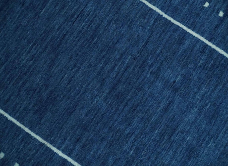 Modern Solid Plane Blue Hand Loomed Southwestern Gabbeh Custom Made wool Area Rug