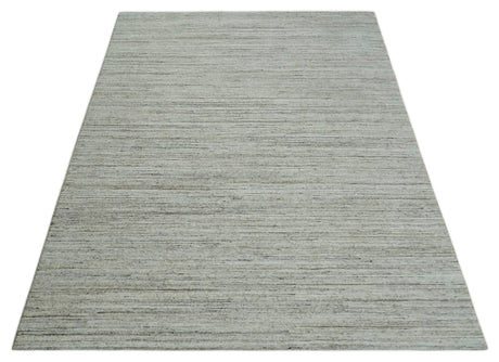 Modern Solid Self Design Abstract Handloom Ivory, Silver and Brown 8x10 Contemporary Wool Area Rug | TRD10282810S