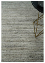 Modern Solid Self Design Abstract Handloom Ivory, Silver and Brown 8x10 Contemporary Wool Area Rug | TRD10282810S