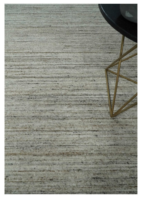 Modern Solid Self Design Abstract Handloom Ivory, Silver and Brown 8x10 Contemporary Wool Area Rug | TRD10282810S