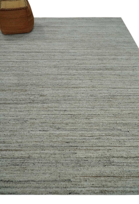 Modern Solid Self Design Abstract Handloom Ivory, Silver and Brown 8x10 Contemporary Wool Area Rug | TRD10282810S