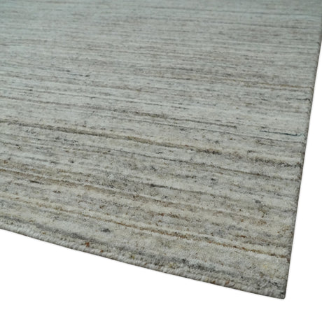Modern Solid Self Design Abstract Handloom Ivory, Silver and Brown 8x10 Contemporary Wool Area Rug | TRD10282810S