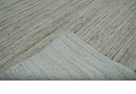 Modern Solid Self Design Abstract Handloom Ivory, Silver and Brown 8x10 Contemporary Wool Area Rug | TRD10282810S