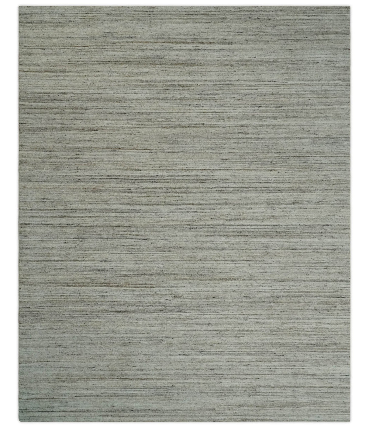 Modern Solid Self Design Abstract Handloom Ivory, Silver and Brown 8x10 Contemporary Wool Area Rug | TRD10282810S