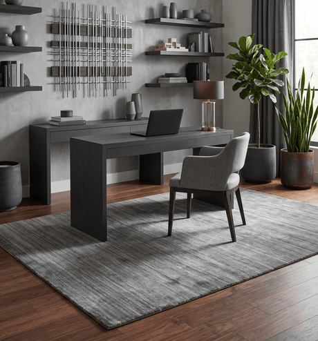 Modern Solid Silver and Charcoal Shaded 5x7 Blended Wool Area Rug