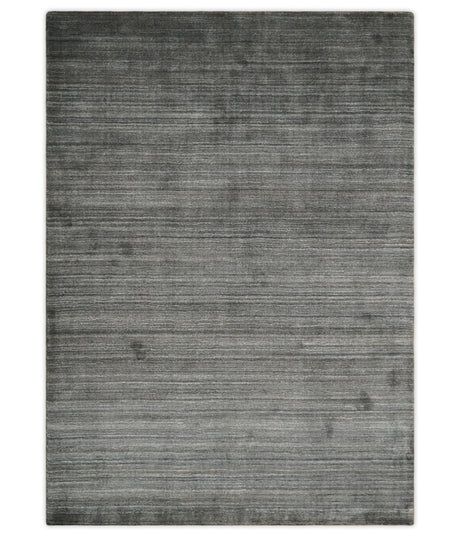 Modern Solid Silver and Charcoal Shaded 5x7 Blended Wool Area Rug