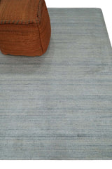 Modern Solid Silver and White 5x7 Blended Wool Hand woven Area Rug