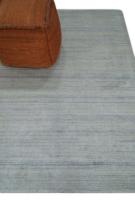 Modern Solid Silver and White 5x7 Blended Wool Hand woven Area Rug