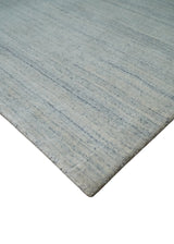Modern Solid Silver and White 5x7 Blended Wool Hand woven Area Rug