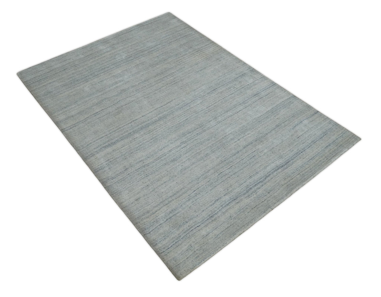 Modern Solid Silver and White 5x7 Blended Wool Hand woven Area Rug