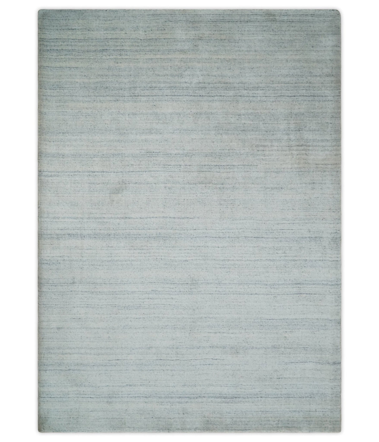 Modern Solid Silver and White 5x7 Blended Wool Hand woven Area Rug