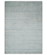 Modern Solid Silver and White 5x7 Blended Wool Hand woven Area Rug