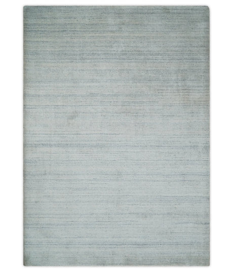 Modern Solid Silver and White 5x7 Blended Wool Hand woven Area Rug