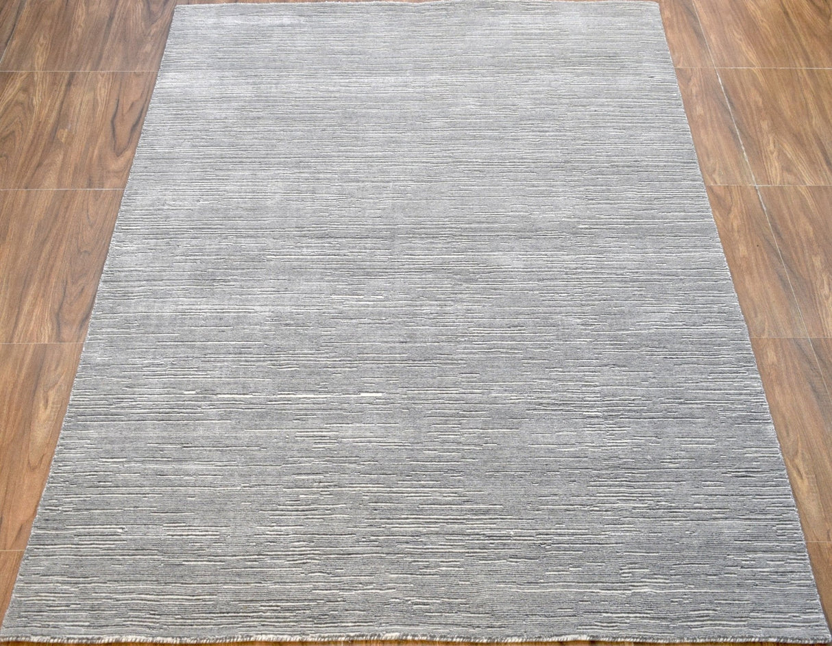 Modern Solid Silver Hand Loom Wool 5x8 Area Rug