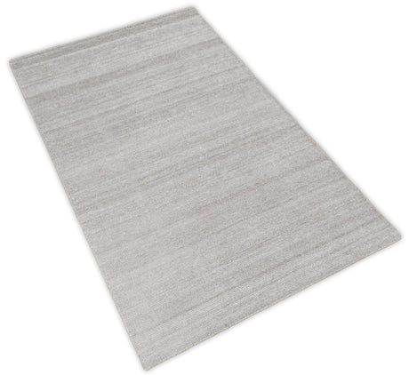 Modern Solid Silver Hand Woven Wool and Viscose Rug
