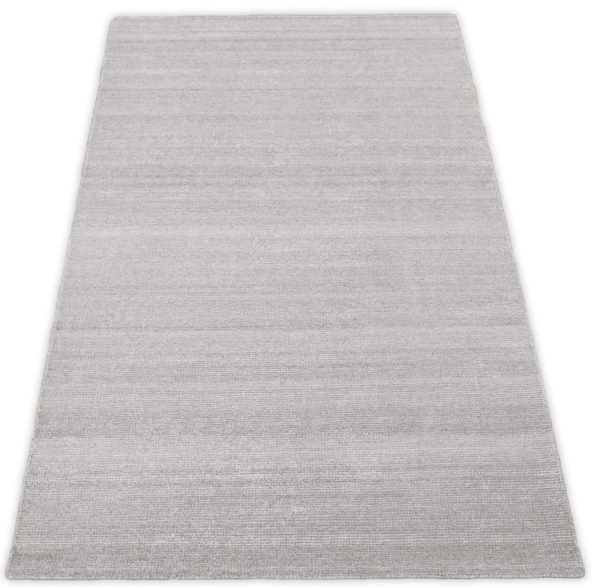 Modern Solid Silver Hand Woven Wool and Viscose Rug