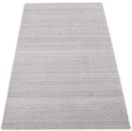 Modern Solid Silver Hand Woven Wool and Viscose Rug