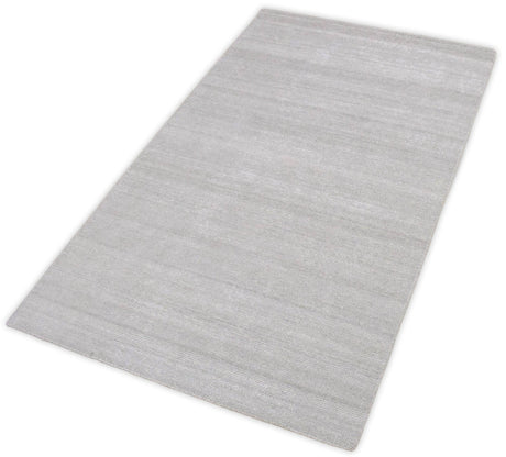 Modern Solid Silver Hand Woven Wool and Viscose Rug