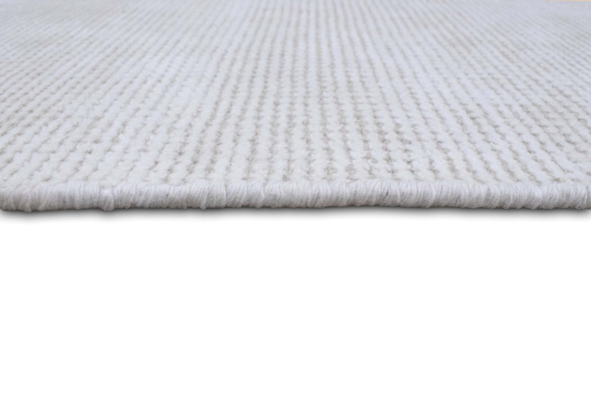 Modern Solid White Hand Made Textured Wool Area Rug