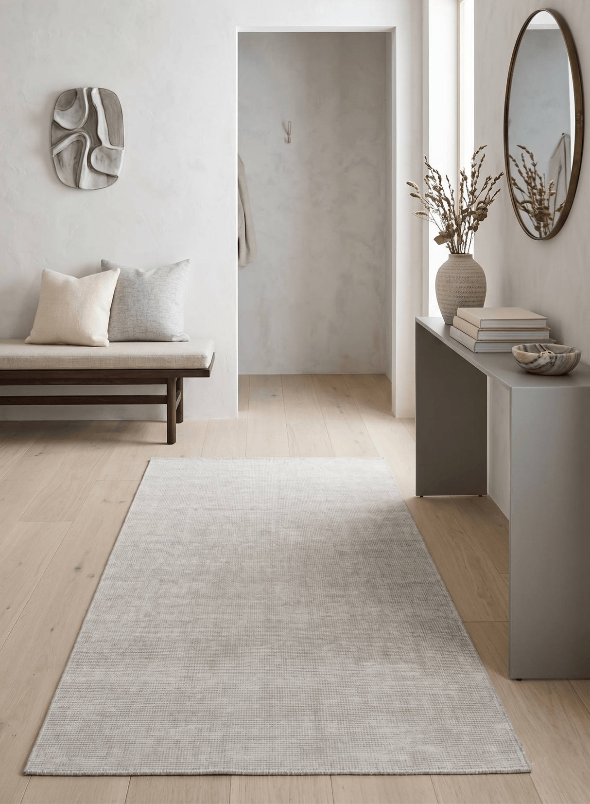 Modern Solid White Hand Made Textured Wool Area Rug