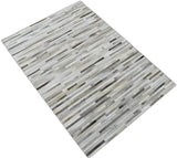 Modern Stripe Design Handmade 5x8 Beige and Ivory Leather Area Rug
