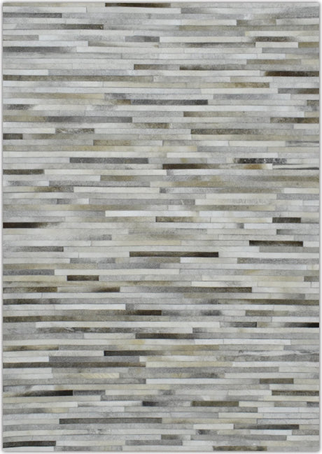Modern Stripe Design Handmade 5x8 Beige and Ivory Leather Area Rug