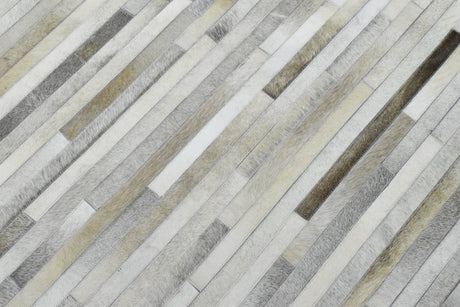 Modern Stripe Design Handmade 5x8 Beige and Ivory Leather Area Rug