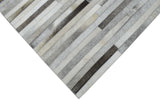 Modern Stripe Design Handmade 5x8 Beige and Ivory Leather Area Rug