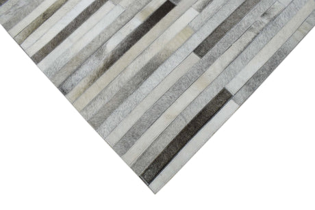 Modern Stripe Design Handmade 5x8 Beige and Ivory Leather Area Rug